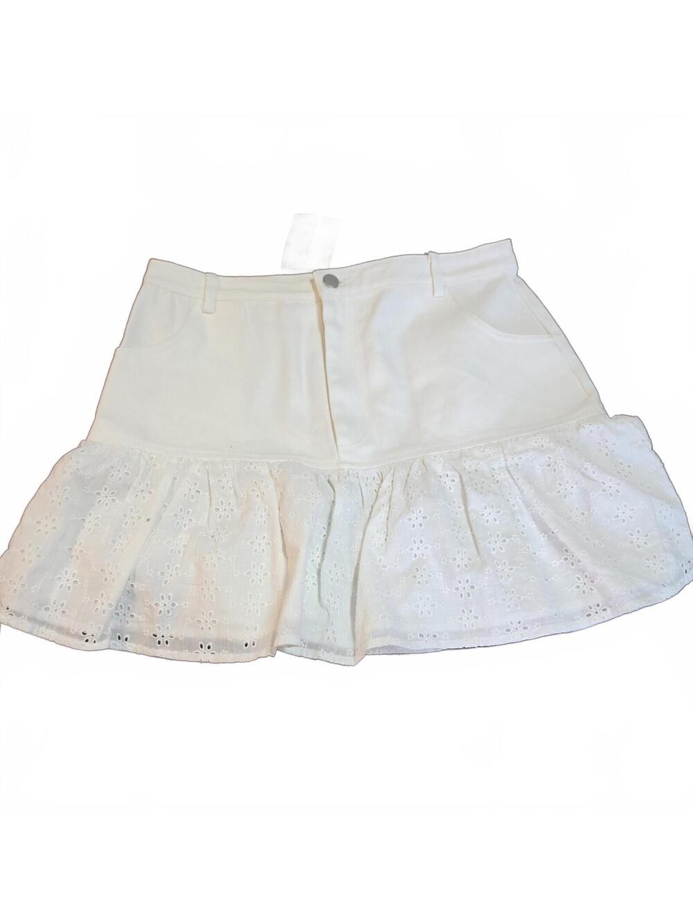 Idem Ditto  White Tiered Eyelet Ruffle Mini Skirt L NWT